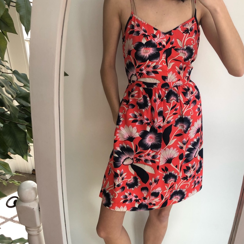 J.Crew Coral & Navy Mini Floral Printed Dress